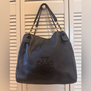 Tory Burch black leather Harper tote. Good used condition